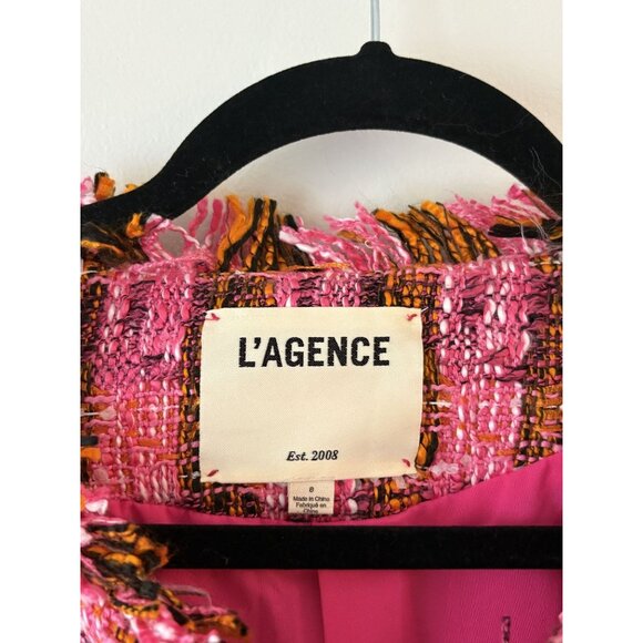 L'Agence Angelina Jacket Pink Plaid Tweed Blazer 8 - Picture 3 of 5